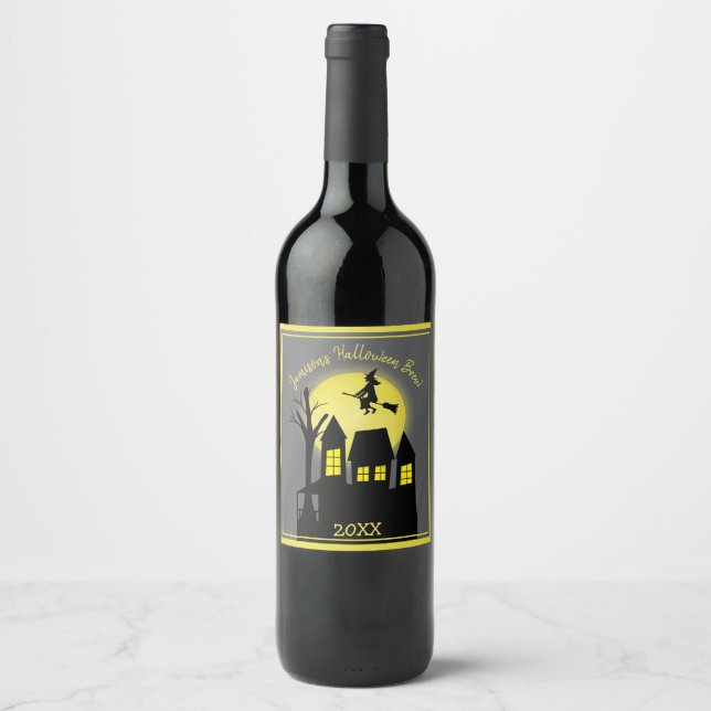 Rótulo De Garrafa De Cerveja Bruxa Voadora Assustadora de Halloween ao Luar (Frente)