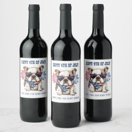 Rótulo De Garrafa De Cerveja Bulldog 4 de Julho Dia da Independência Vermelho B
