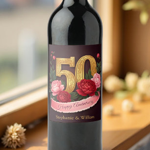 Rótulo De Garrafa De Cerveja Buquê Elegante de Peony 50º Aniversário de Casamen