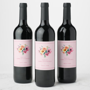 Rótulo De Garrafa De Cerveja Buquê Floral Aquarela Rosa Romântico