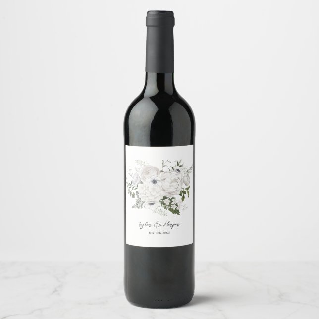 Rótulo De Garrafa De Cerveja Buquê Floral Elegante Preto e Branco Moderno (Frente)