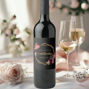 Rótulo De Garrafa De Cerveja Burgundy floral geométrico de ouro negro de anive