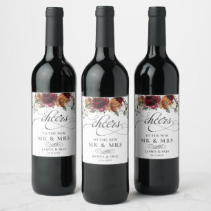 Rótulo De Garrafa De Cerveja Burgundy Queimada Laranja Blush Ivory Casamento Fl