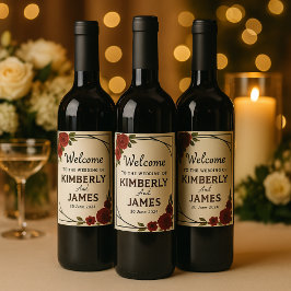 Rótulo De Garrafa De Cerveja Burgundy Red & Black Geometric Wedding Modern