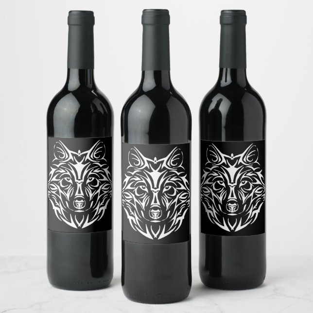 Rótulo De Garrafa De Cerveja Cabeça de Lobo Branco em Preto (Garrafas)