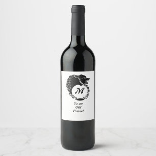 Rótulo De Garrafa De Cerveja Cabeça de Lobo Negro tribal Laurel Monograma