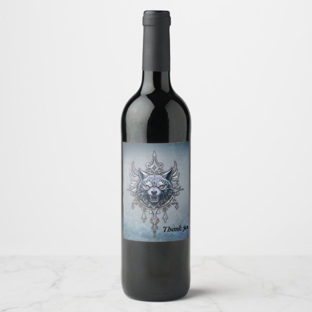 Rótulo De Garrafa De Cerveja Cabeça mística de lobo. (Frente)