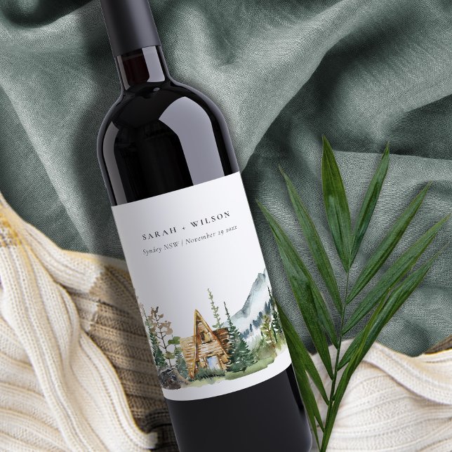 Rótulo De Garrafa De Cerveja Cabine de Madeira Floresta de Pinheiros Rústicos d (Criador carregado)