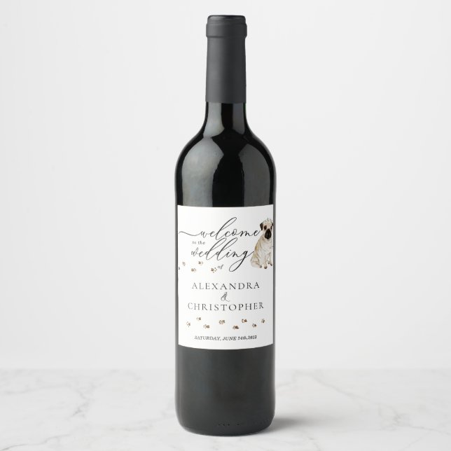 Rótulo De Garrafa De Cerveja Cachorro PUG Fofo casamento (Frente)