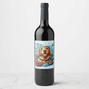 Rótulo De Garrafa De Cerveja Cachorro Retriever Dourado Snorkeling Recife de Co