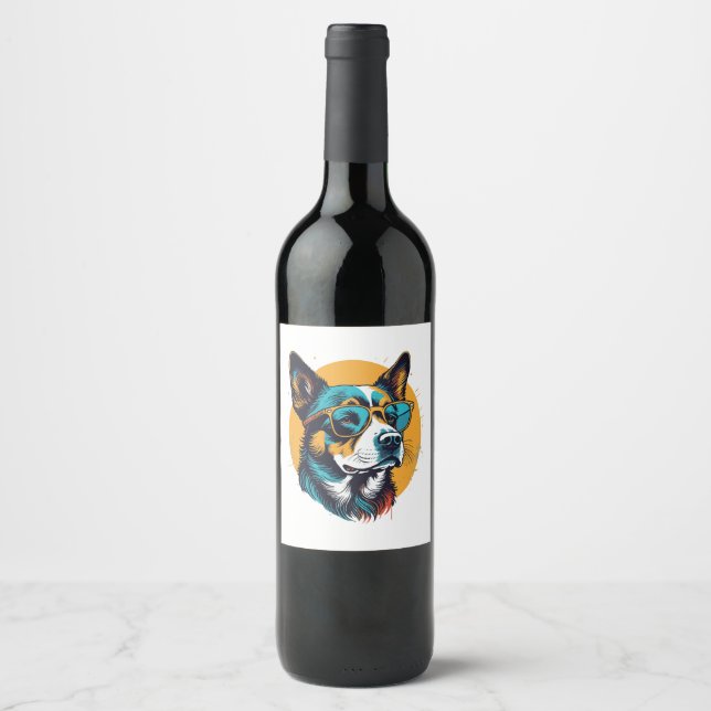 Rótulo De Garrafa De Cerveja Cachorro retrô usando óculos de sol (Frente)