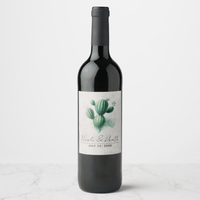Rótulo De Garrafa De Cerveja Cacto Verde Aquarela Casamento Sudoeste (Frente)