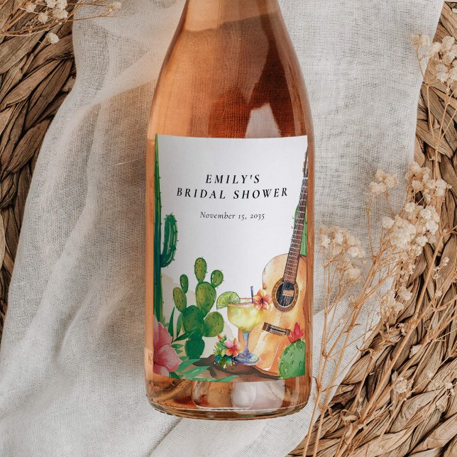 Rótulo De Garrafa De Cerveja Cactus Fiesta Floral Chá de Noiva (Criador carregado)