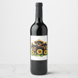 Rótulo De Garrafa De Cerveja Cães Rottweiler Cercados Por Girassóis