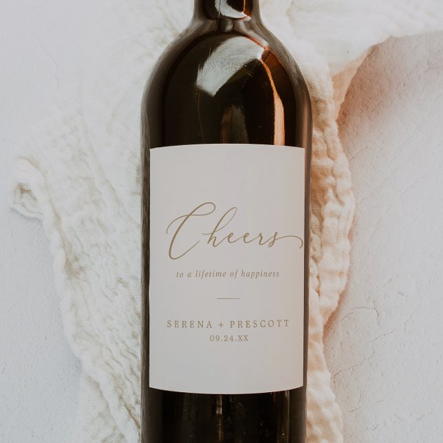 Rótulo De Garrafa De Cerveja Caligrafia Dourada Delicada | Casamento Cream Chee (Criador carregado)