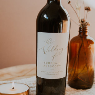 Rótulo De Garrafa De Cerveja Caligrafia Dourada Delicada   Cream Wedding