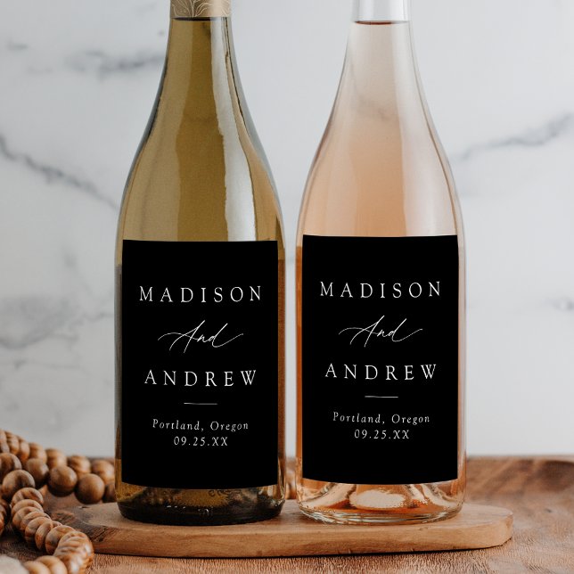 Rótulo De Garrafa De Cerveja Caligrafia Elegante Casamento Negro e Branco (Criador carregado)