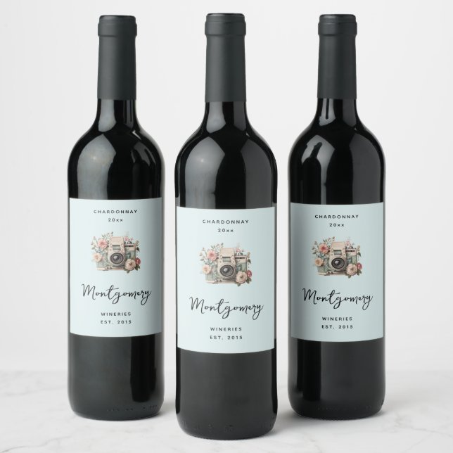 Rótulo De Garrafa De Cerveja Câmera com Flores Pastel Retro Vinho Caseiro (Garrafas)