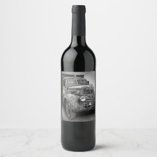 RÓTULO DE GARRAFA DE CERVEJA CAMINHÃO DO VINTAGE EM PRETO E BRANCO
