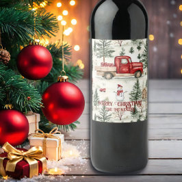 Rótulo De Garrafa De Cerveja Caminhão Vermelho com presentes e boneco de neve