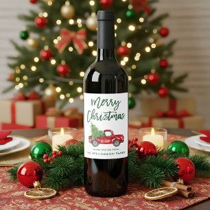 Rótulo De Garrafa De Cerveja Caminhão Vintage de Natal com Escova Verde