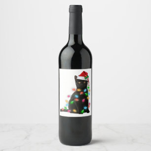 Rótulo De Garrafa De Cerveja Camisa clara de natal de Gato Negro, amante de gat