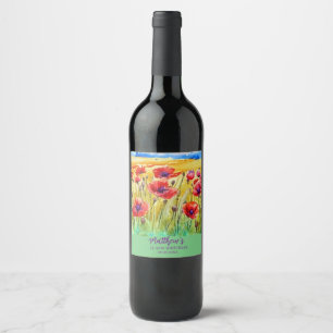 Rótulo De Garrafa De Cerveja campo de salsicha brilhante papoilas aquarela