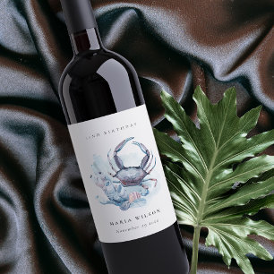 Rótulo De Garrafa De Cerveja Caranguejo Subaquático Coral Náutico Aniversário d