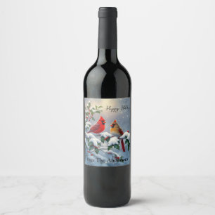 Rótulo De Garrafa De Cerveja Cardeais-vermelhos e Azevinho na Neve