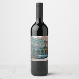 Rótulo De Garrafa De Cerveja Carro Clássico Turquesa Antigo Havana Cuba Colonia