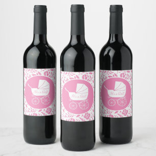 Rótulo De Garrafa De Cerveja Carruagem Vintage Chá de fraldas - Garota Rosa Ro