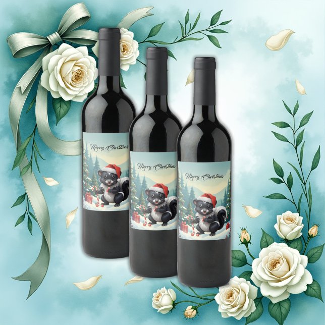Rótulo De Garrafa De Cerveja Cartoon de Skunk de Natal bonito (Criador carregado)