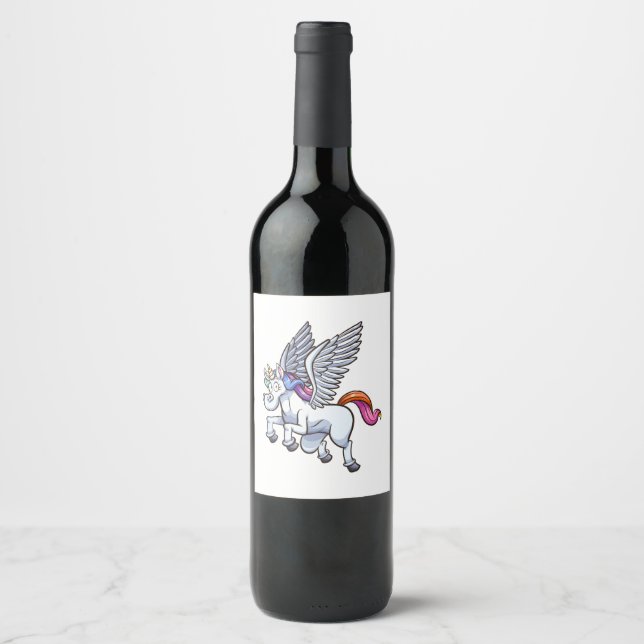 Rótulo De Garrafa De Cerveja cartum voador pegasus unicorn (Frente)