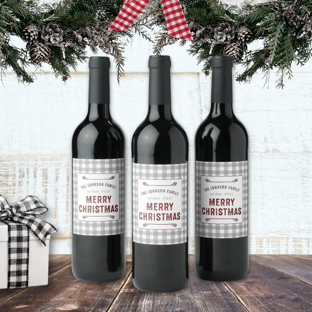 Rótulo De Garrafa De Cerveja Casa de Campo Xadrez Cinza Feliz Natal (Criador carregado)