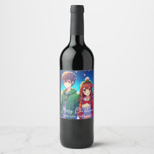 Rótulo De Garrafa De Cerveja Casal de Anime Fofo   Feliz Natal 