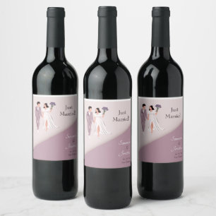 Rótulo De Garrafa De Cerveja Casal de cartum no Casamento Púrpura