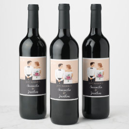 Rótulo De Garrafa De Cerveja Casal Moderno Casamento de Cartoon
