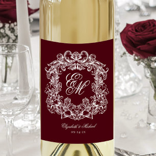 Rótulo De Garrafa De Cerveja Casamento Antigo Elegante com Crista de Monograma