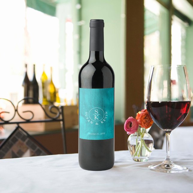 Rótulo De Garrafa De Cerveja Casamento Aqua Elegance Turquoise & Teal Watercolo (Criador carregado)