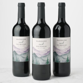 Rótulo De Garrafa De Cerveja Casamento Aquarela Floresta Montanhosa Nebulosa