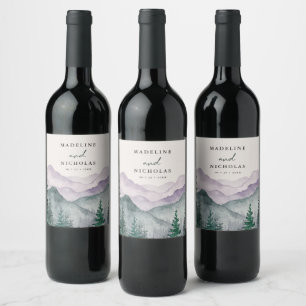 Rótulo De Garrafa De Cerveja Casamento Aquarela Floresta Montanhosa Nebulosa