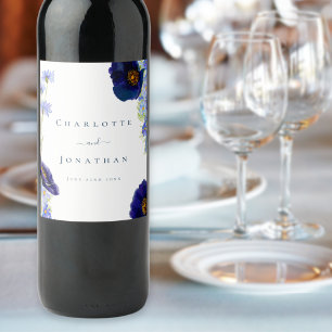 Rótulo De Garrafa De Cerveja Casamento Azul de Flor Selvagem Moderno