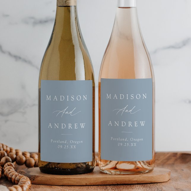 Rótulo De Garrafa De Cerveja Casamento Azul Elegante de Caligrafia (Criador carregado)