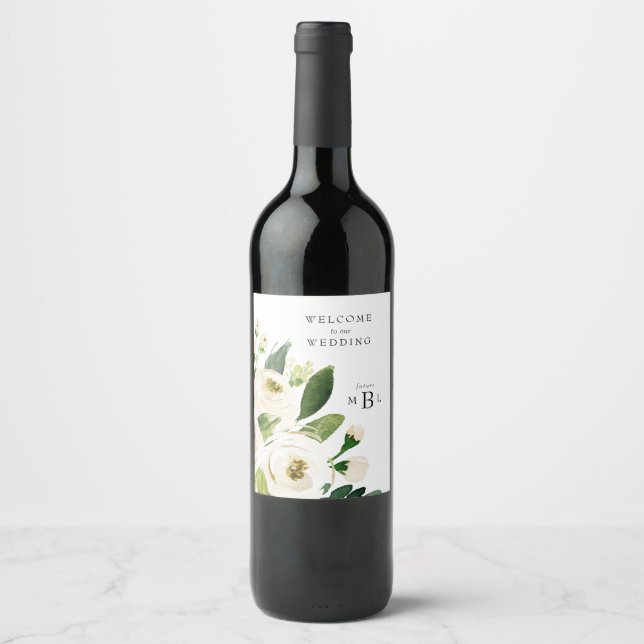 Rótulo De Garrafa De Cerveja Casamento Bastante Branco Floral Monograma (Frente)