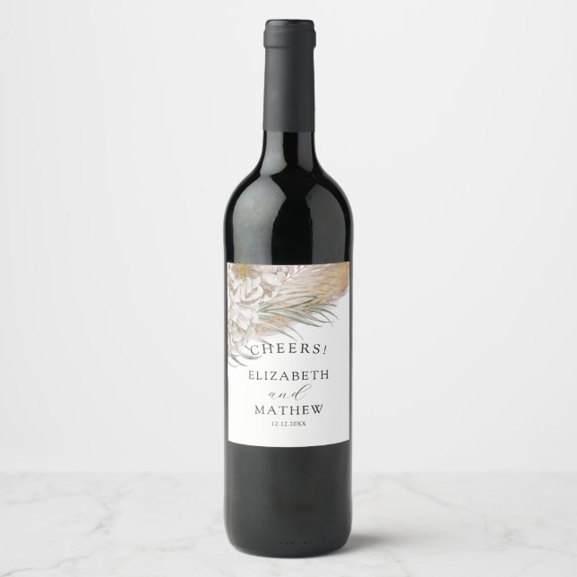 Rótulo De Garrafa De Cerveja Casamento Boho Pampas & Floral  (Frente)