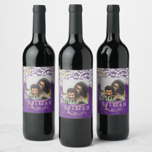 Rótulo De Garrafa De Cerveja Casamento bonito Roxo Roxo WISTERIA Lace