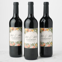 Rótulo De Garrafa De Cerveja Casamento botânico de cor d'água da flor da laranj