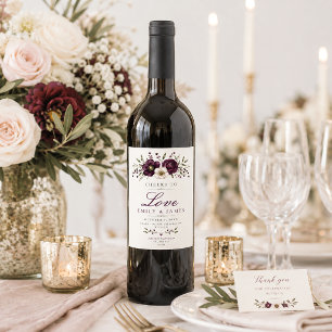 Rótulo De Garrafa De Cerveja Casamento Botânico Elegante Ameixa Oliva
