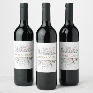 Rótulo De Garrafa De Cerveja Casamento Botânico Eucalyptus Floral-Blush Cor-de-