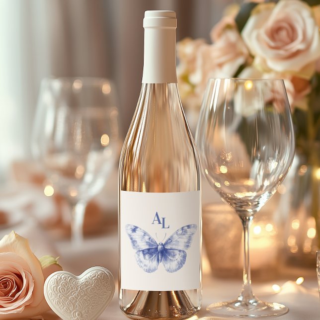 Rótulo De Garrafa De Cerveja Casamento Botânico Floral de Chinoiserie Azul (Criador carregado)